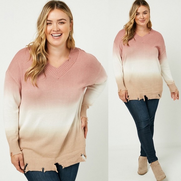 Hayden Sweaters - Pink On It Plus Size Ombré Sweater
